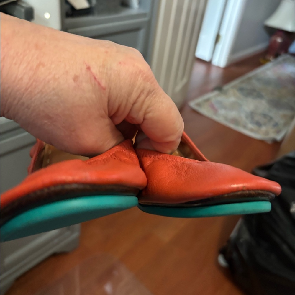 Tieks tangerine Leather Flats with Teal Soles